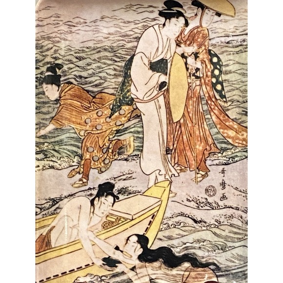 Melamine Vanity Trinket Tray RDE Imports Repro Kitagawa Utamaro Abalone Divers - Picture 3 of 5